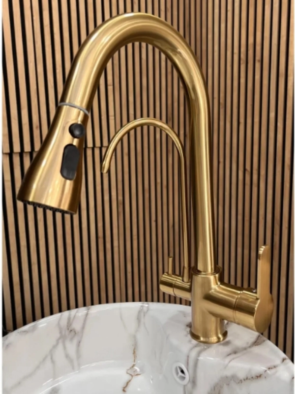 Spiralli Arıtmalı Mutfak Evye Bataryası Mat GOLD 