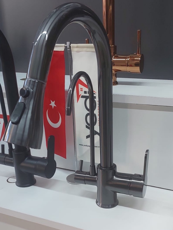 Yedi Yapı Antrasit Spiralli Arıtmalı Mutfak Evye Bataryası  