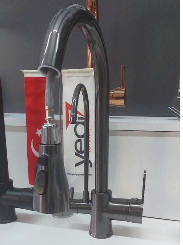 Yedi Yapı Antrasit Spiralli Arıtmalı Mutfak Evye Bataryası  