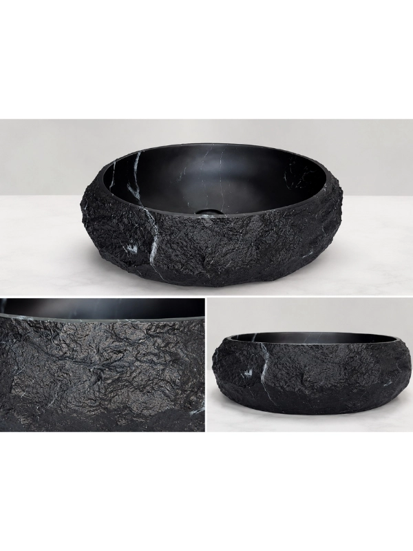 Siyah Tezgah Üstü Seramik Çanak Lavabo 50x40x15 cm