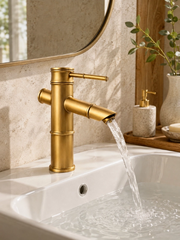 Bambu Tasarım Eskitme Gold Lavabo Bataryası – Batarya Delikli Lavabolar İçin