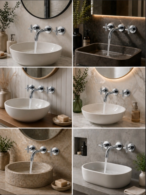 Gümüş 3 Delikli Ankastre Lavabo Bataryası Pirinç Gövde