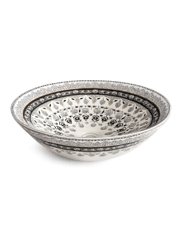 Çini Desenli Tezgah Üstü Seramik Çanak Lavabo 39,5x39,5x12,5 cm