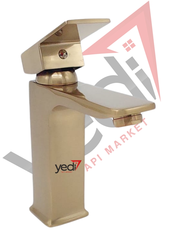 Mat Gold Kare Sabit Lavabo Bataryası Pirinç Gövde