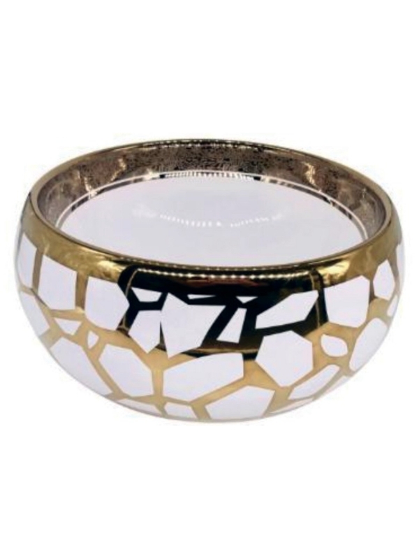 Yuvarlak Gold Geometrik Desenli Tezgah Üstü Seramik Çanak Lavabo 