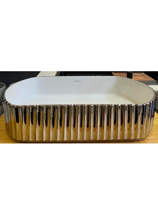Gümüş Tezgah Üstü Seramik Çanak Lavabo 51x31x11,5 cm