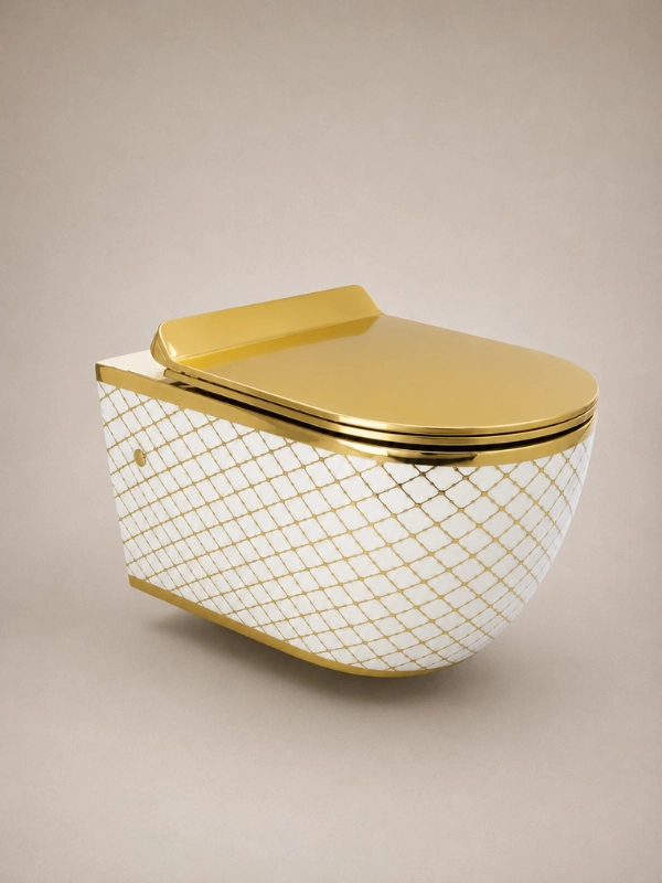 Beyaz Gold Desenli Asma Klozet 48x36,5x38 cm