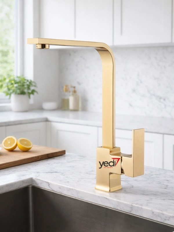 Gold Kare Mutfak Evye Bataryası Pirinç Gövde
