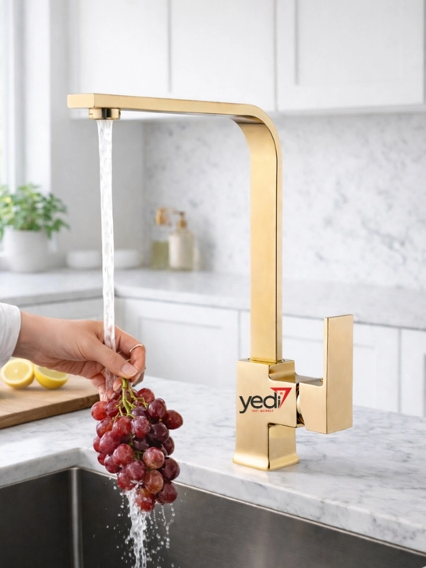 Gold Kare Mutfak Evye Bataryası Pirinç Gövde