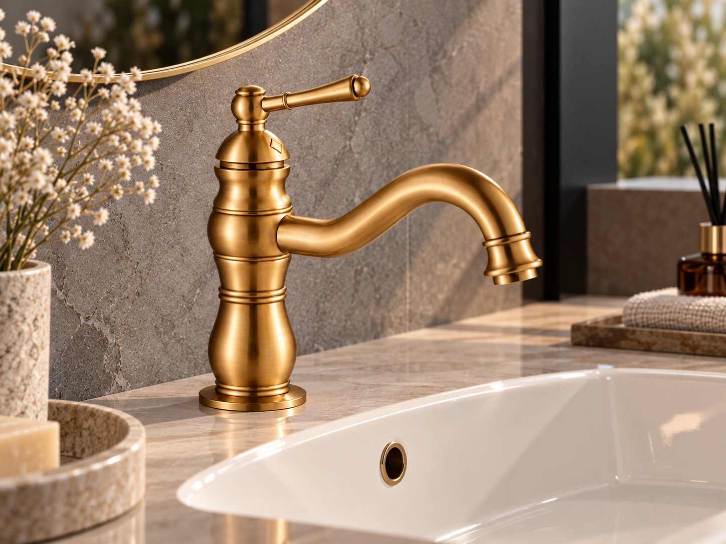 Retro Lavabo Bataryası Mat Gold