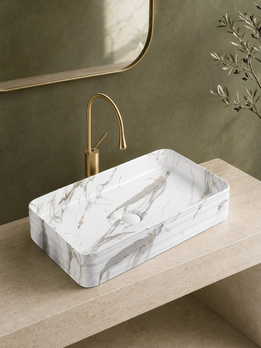 Büyük Boy Tezgah Üstü Seramik Çanak Lavabo 76x48x21 cm IST-8001