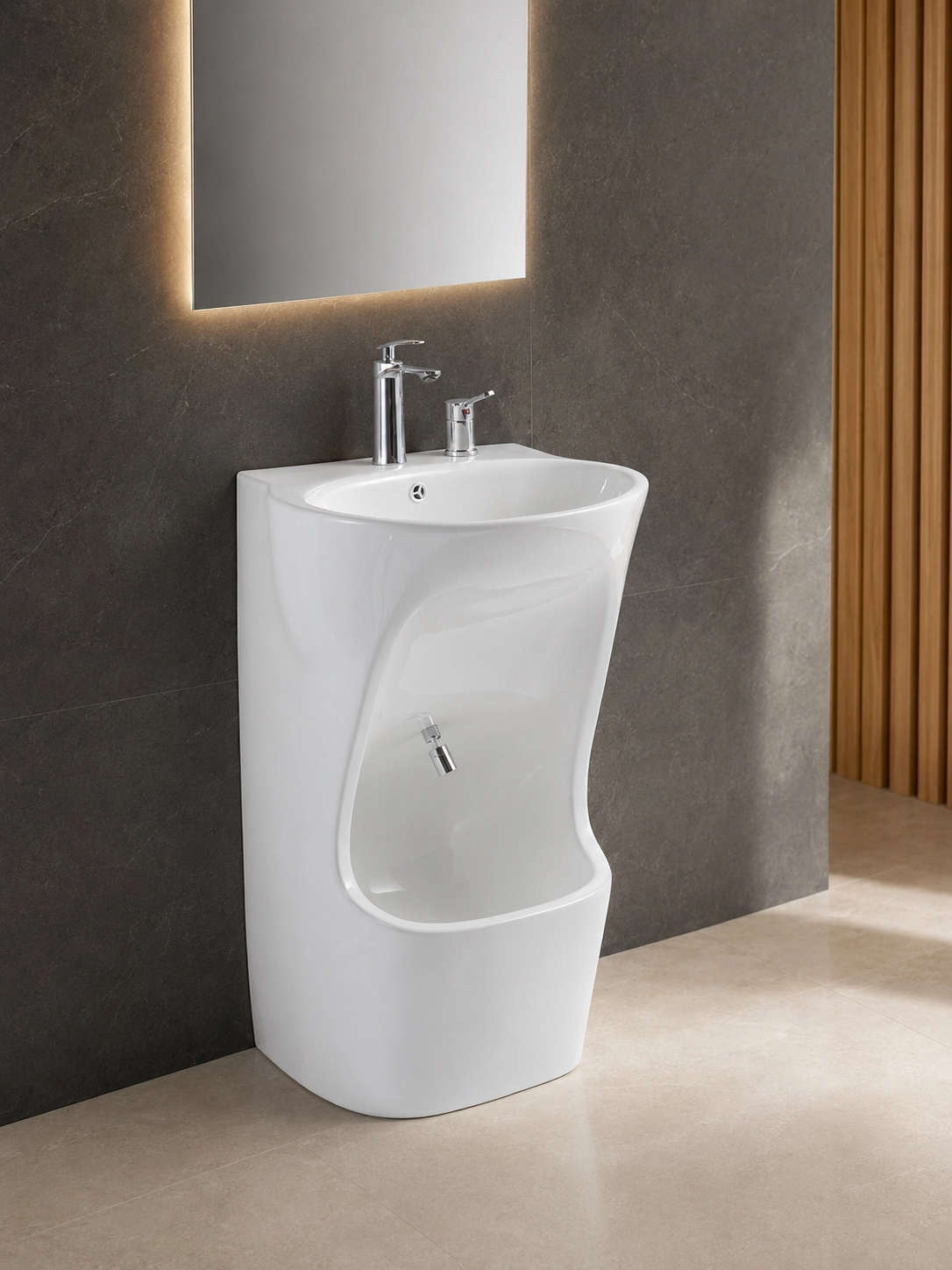 Abdest Alma Bölümlü Beyaz Monoblok Lavabo – Ayak Yıkama Hazneli