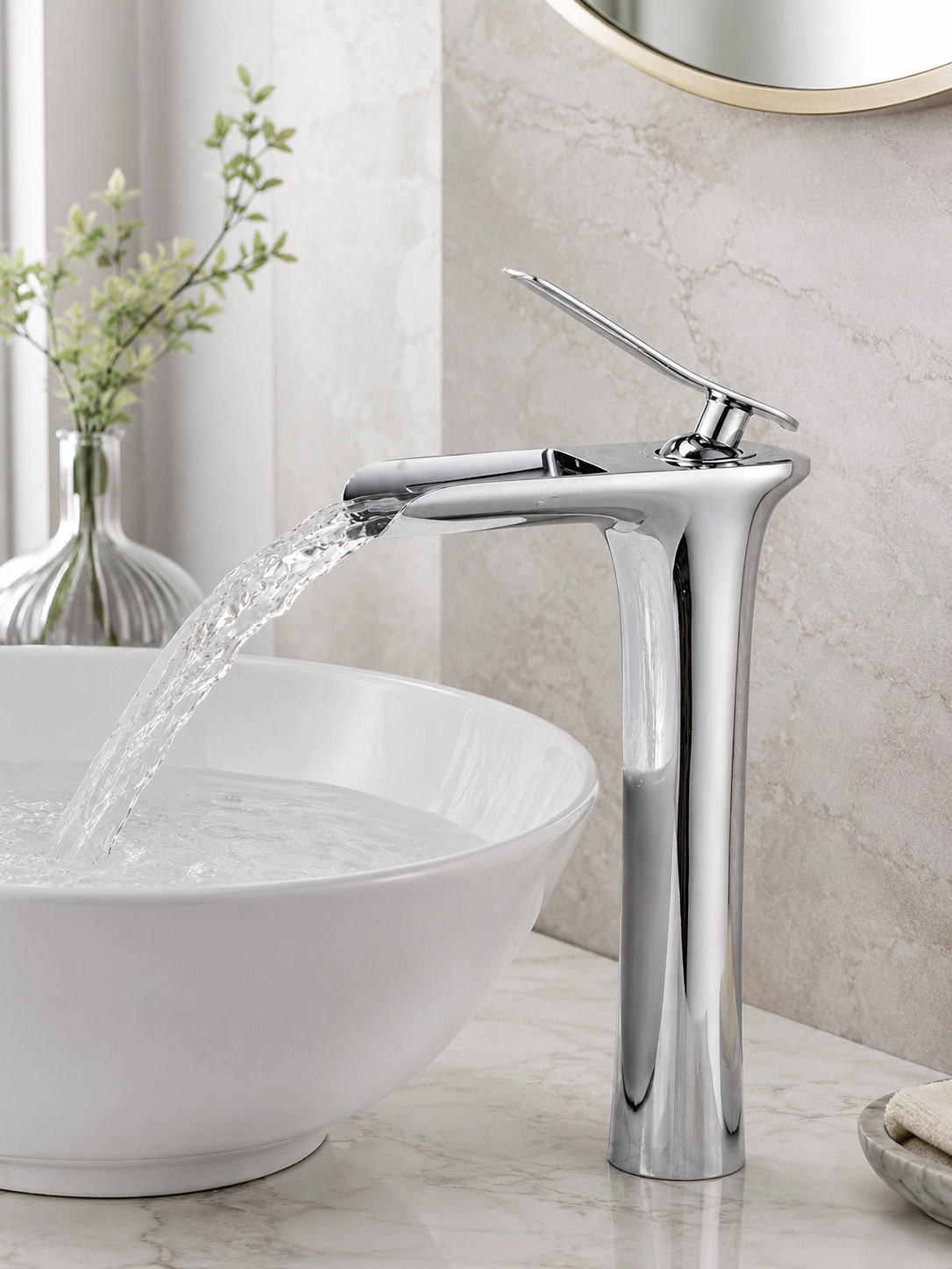 Gümüş Şelale Yüksek Çanak Lavabo Bataryası – Pirinç Gövde