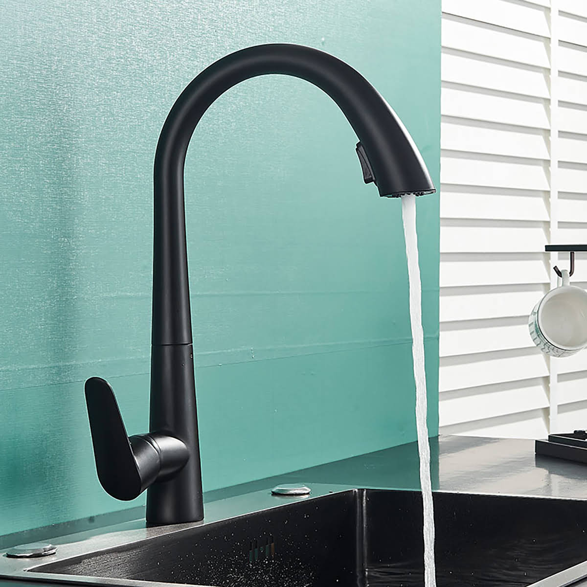 Gizli Spiralli Mutfak  Evye Bataryası Siyah