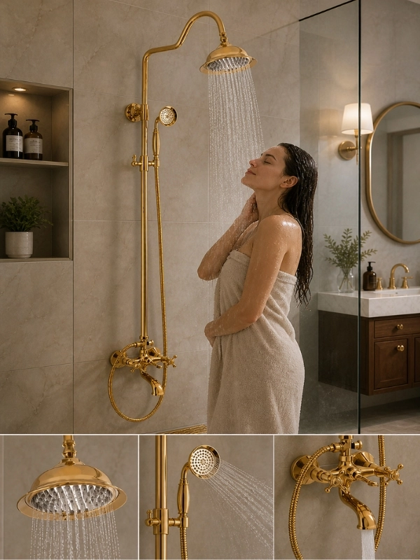 Yedi Yapı Market Retro Robot Duş Seti Banyo Batarya Dahil Gold