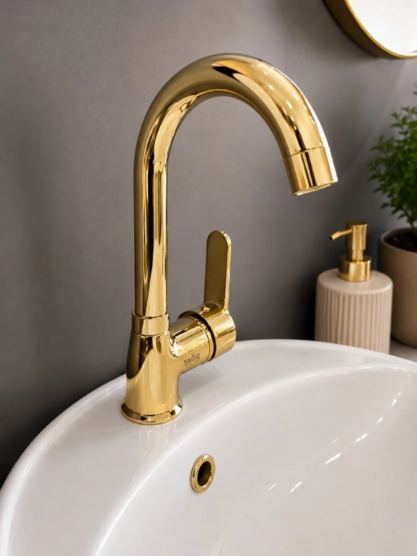 Gold Lavabo Bataryası 360° Döner Borulu Pirinç Gövde