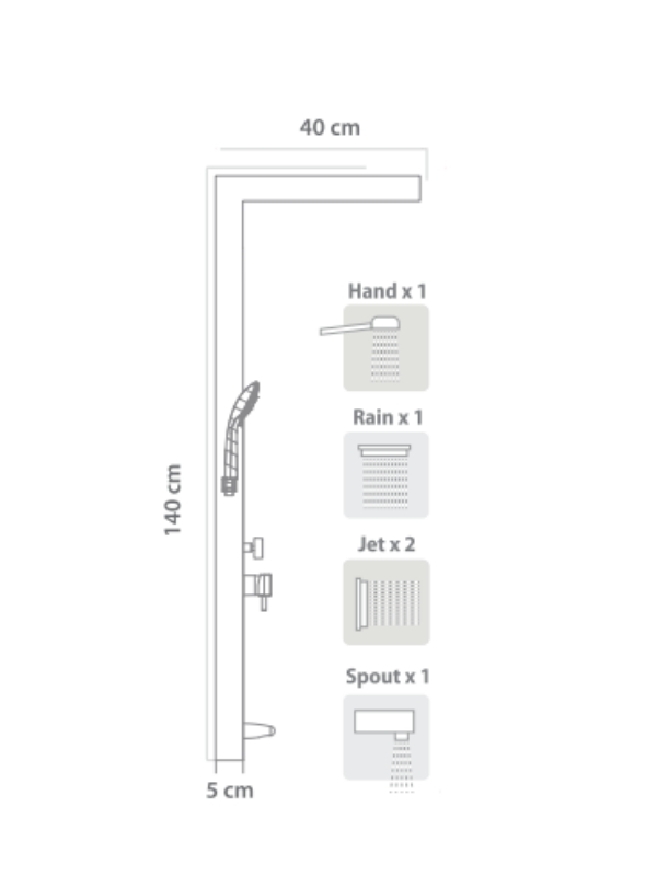 304 Paslanmaz Çelik Panel Duş Set Kare Bella