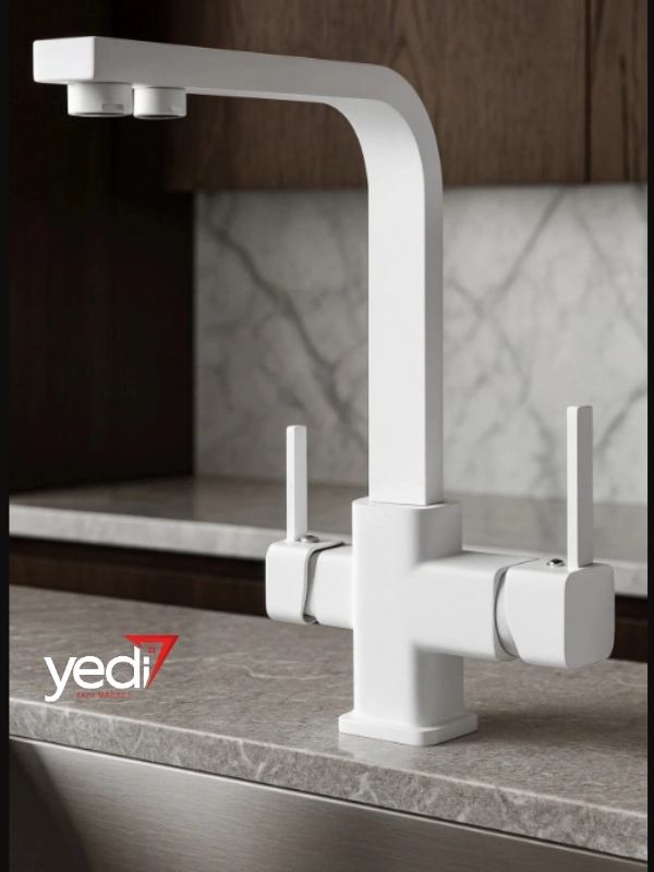 Arıtmalı Mutfak Evye Bataryası Kare Model Beyaz