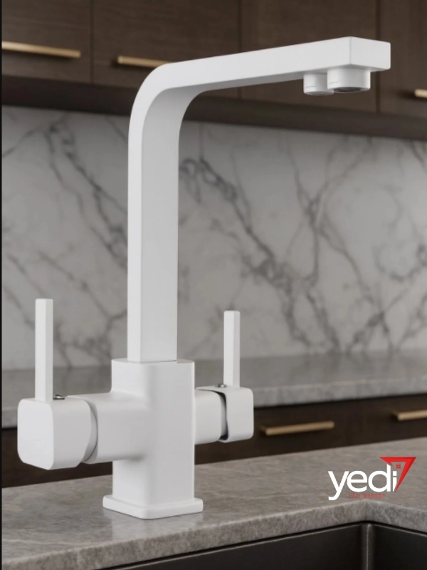 Arıtmalı Mutfak Evye Bataryası Kare Model Beyaz