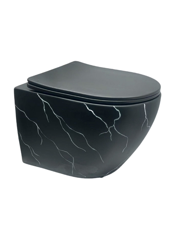 Yedi Yapı Siyah Mermer Desenli Asma Klozet