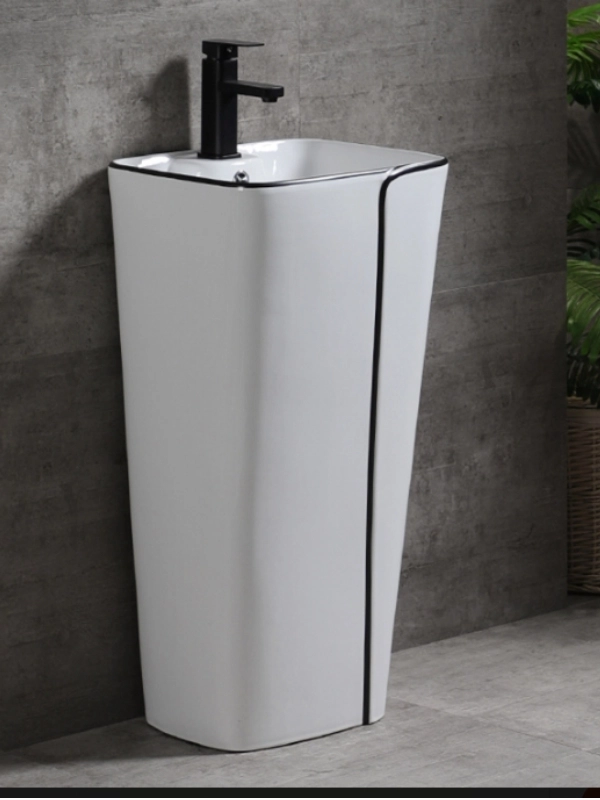 Beyaz Köşeli Monoblok Lavabo 44x36x86 cm Seramik