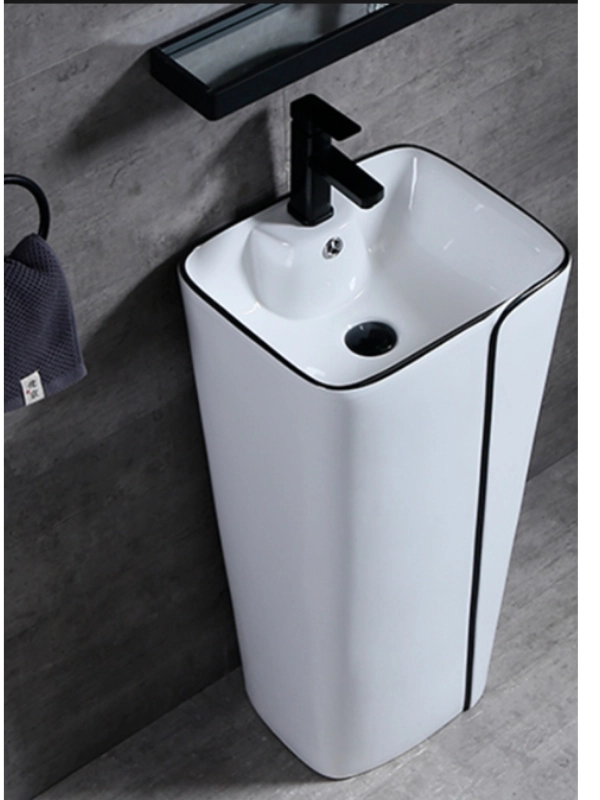 Beyaz Köşeli Monoblok Lavabo 44x36x86 cm Seramik