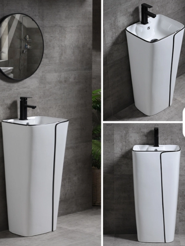 Beyaz Köşeli Monoblok Lavabo 44x36x86 cm Seramik