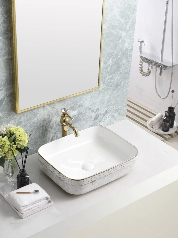 Beyaz Tezgah Üstü Seramik Çanak Lavabo 50x40x14 cm Batarya Delikli