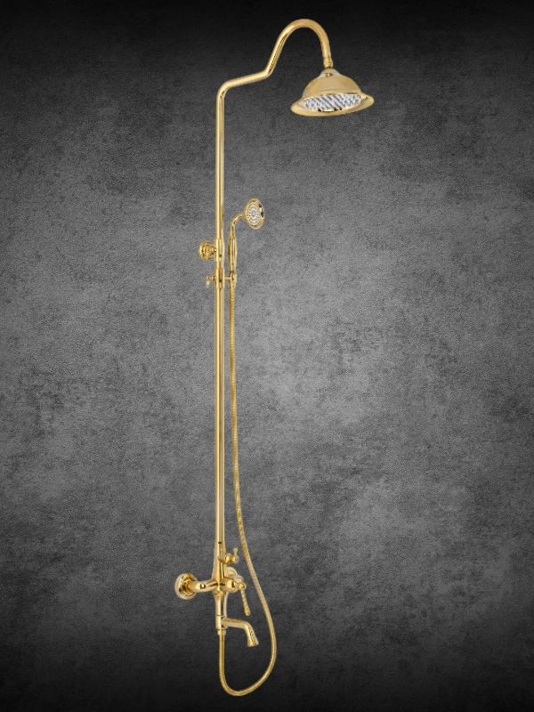Rustik Banyo Duş Seti Pirinç Batarya Dahil Gold