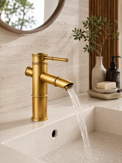 Bambu Tasarım Eskitme Gold Lavabo Banyo Bataryası