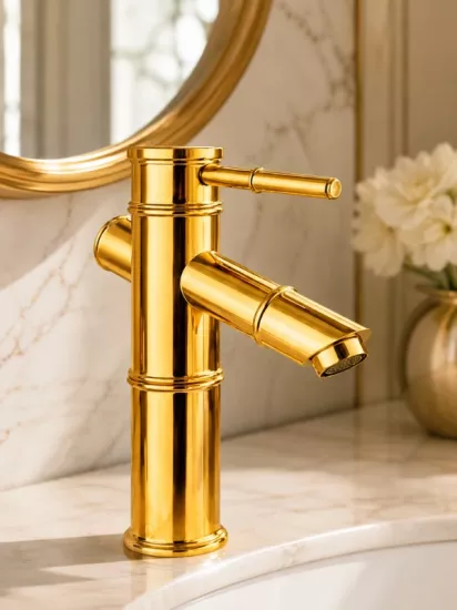 Bambu Tasarım Parlak Gold Lavabo  Banyo Bataryası