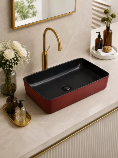 Siyah Bordo Çanak Lavabo 60x35 cm | Seramik