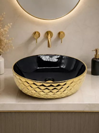 Siyah Gold Çanak Lavabo 42x42 cm | Seramik