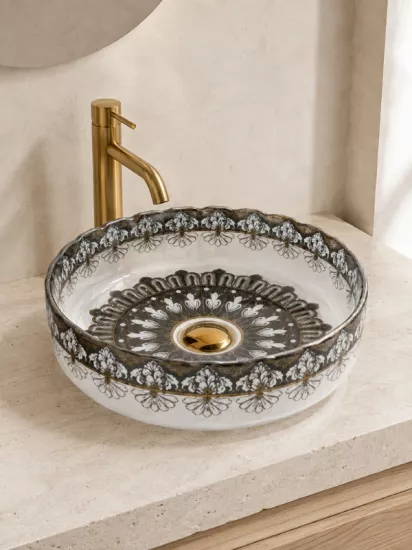 Desenli Çanak Lavabo 36x36 cm | Seramik Lavabo