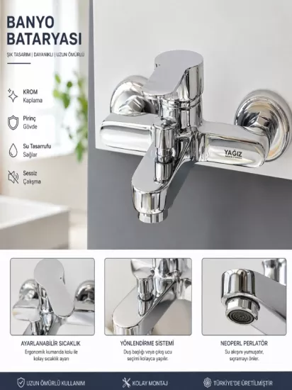Modern Duş Bataryası Pirinç Gövde, Banyo Bataryası