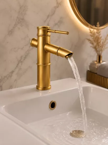 Bambu Tasarım Eskitme Gold Lavabo Banyo Bataryası