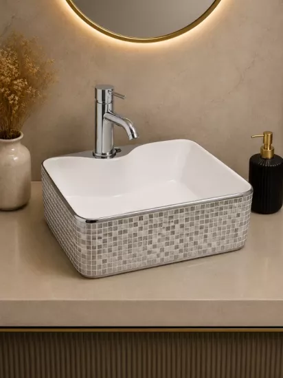 Mozaik Desenli Tezgah Üstü Lavabo | Seramik Lavabo