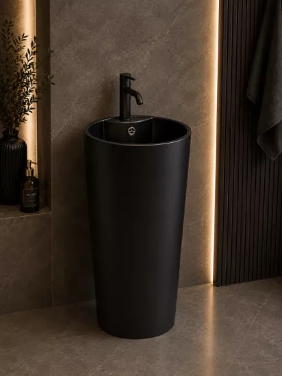 Siyah Silindirik Monoblok Lavabo 40x40x85 cm
