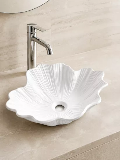 Beyaz Çiçek Formlu Çanak Lavabo  | Seramik Lavabo