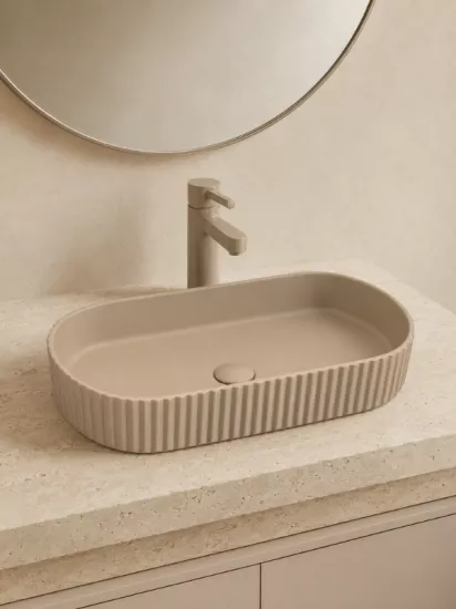 Bej Fitilli Çanak Lavabo Seramik Lavabo