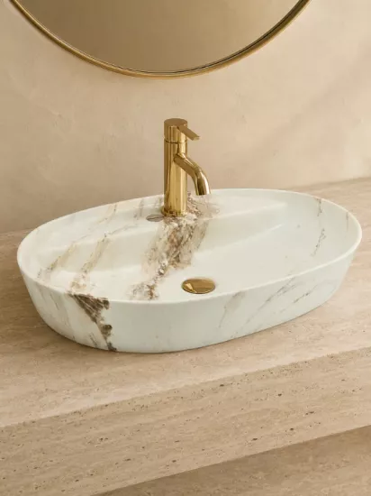 Mermer Desenli Çanak Lavabo  | Seramik Lavabo
