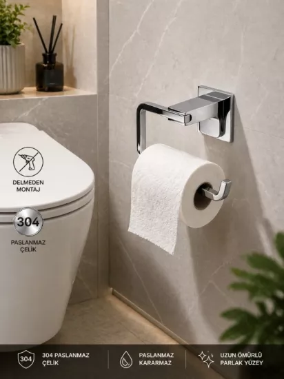 304 Paslanmaz Çelik Yapışkanlı Banyo Aksesuar Seti