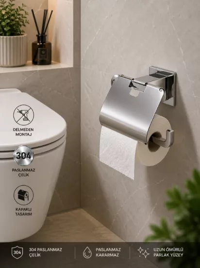 304 Paslanmaz Çelik Yapışkanlı Banyo Aksesuar Seti