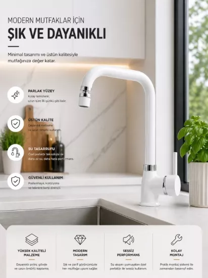 Modern Mutfak Bataryası Beyaz