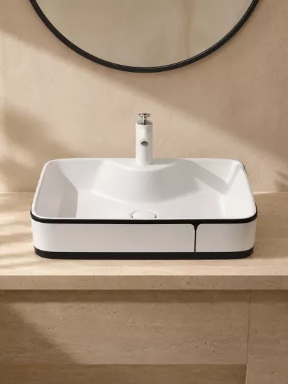 Beyaz Siyah Desenli Lavabo | Seramik Lavabo