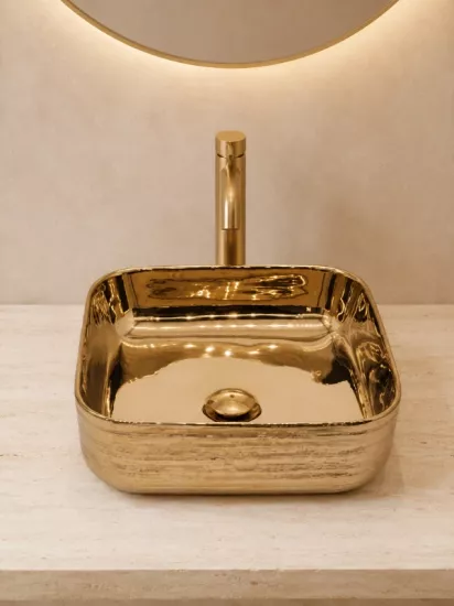 Gold Kare Çanak Lavabo | Seramik Lavabo