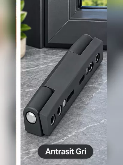 Antrasit Gri PVC Kapı Menteşesi | Sac Destekli