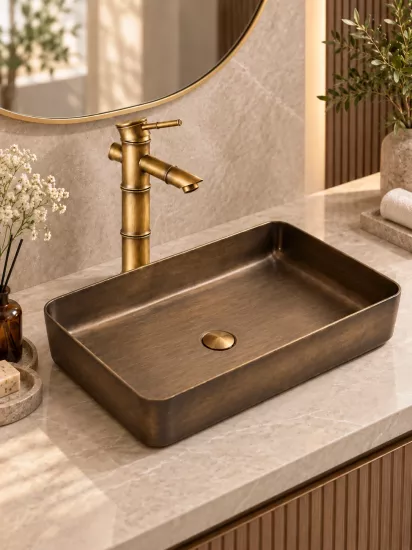 Eskitme Bronz Dikdörtgen Çanak Lavabo 