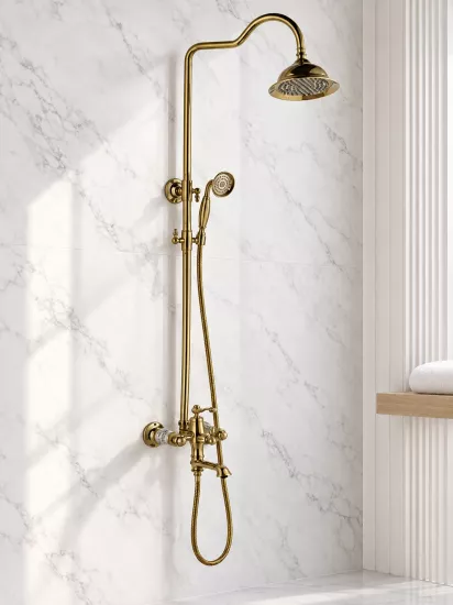Antik Bronz Rustik Duş Seti | Desenli Tepe Duşlu