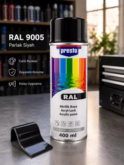 Presto RAL 9005 Parlak Siyah Sprey Boya 400 ml
